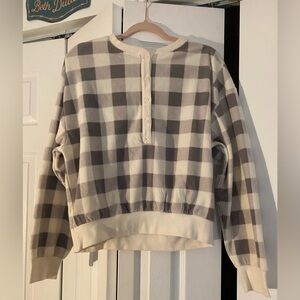 Old Navy Cream and Gray Plaid Button-Down Shirt